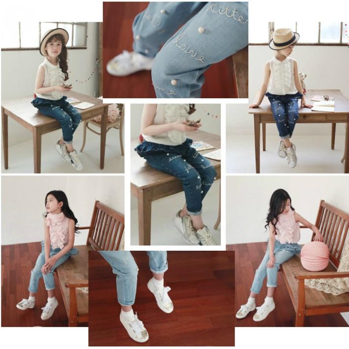韓国子供服 ウェストフリル付き スイート風 デニムパンツキッズ ロングパンツ ジーパン 春秋冬 90cm 100cm 110cm 120cm 130cm 140cm 150cm オススメ 売れ筋 |  | 17