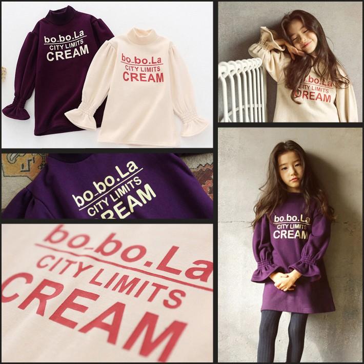 スタンドカラー パフスリーブ 裏起毛ワンピース 袖コンシャス 袖ボリューム★キッズ 女の子 かわいい 可愛い おしゃれ【売れ筋】【新商品】 |  | 03