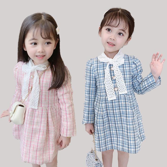 フォーマル長袖ワンピース チェック柄 千鳥格子 ツイード風 子供服