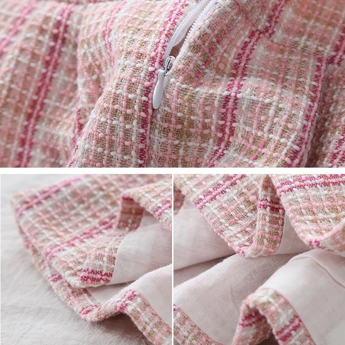 美品　45R　コットンツイードドレス　ワンピース　千鳥　体型隠し　チェック　長袖 フォーマル長袖ワンピース チェック柄 千鳥格子 ツイード風 子供服