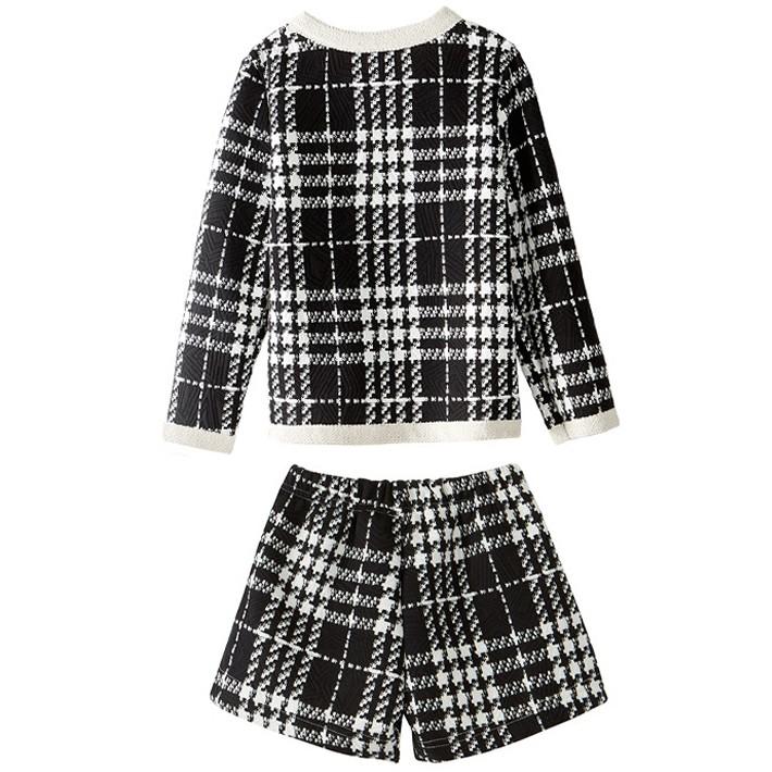 長袖ジャケット・ショートパンツ セットアップ スーツスタイル 子供服 フォーマル キッズ 女の子 ベビー コサージュ ツイード風 チェック柄 千鳥格子 上品 |  | 03