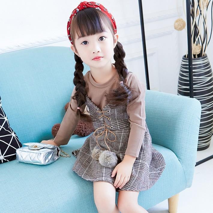 長袖トップス＆ジャンパースカート 2点セット 子供服 女の子 子ども ガールズ 可愛い チェック柄 ツイード風 オールインワン サロペット 裏起毛 送料無料 |  | 01