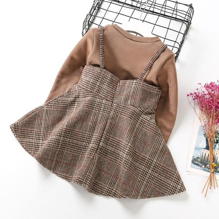 長袖トップス＆ジャンパースカート 2点セット 子供服 女の子 子ども ガールズ 可愛い チェック柄 ツイード風 オールインワン サロペット 裏起毛 送料無料 |  | 04