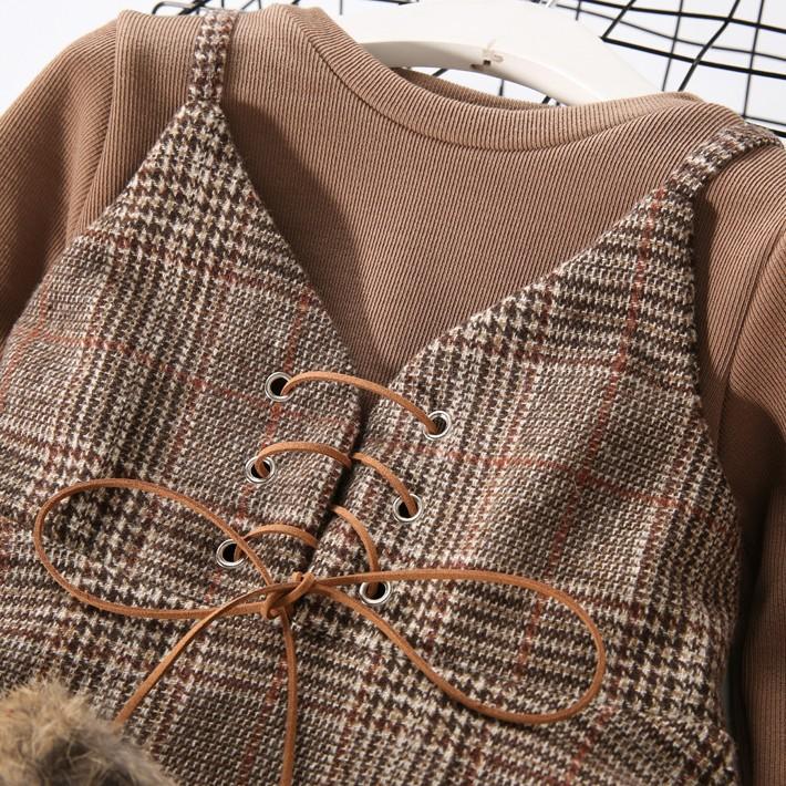 長袖トップス＆ジャンパースカート 2点セット 子供服 女の子 子ども ガールズ 可愛い チェック柄 ツイード風 オールインワン サロペット 裏起毛 送料無料 |  | 05