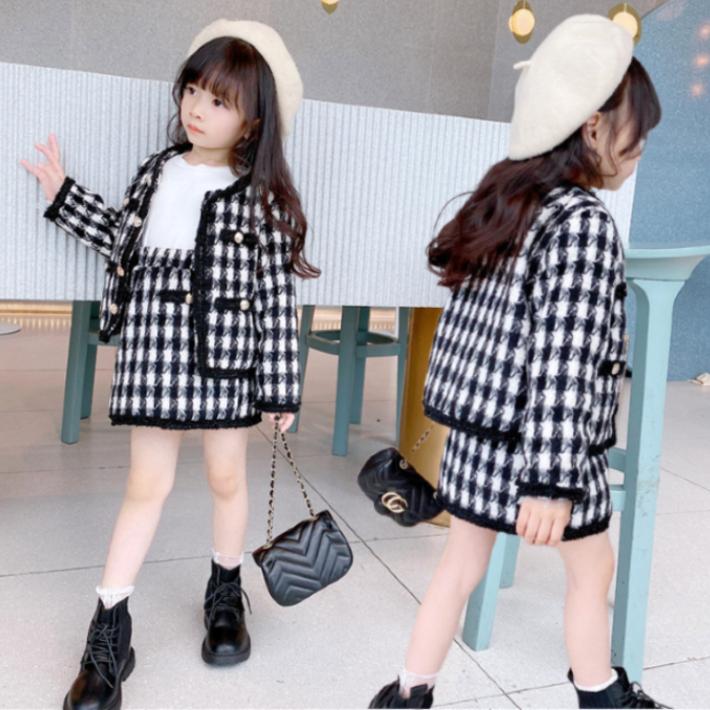 長袖トップス＆スカート 上下セット 長袖 チェック柄 千鳥格子 子供服 フォーマル 春秋冬物 結婚式 通園 入園式 卒園式 入学式 卒業式 発表会 七五三 お出かけ |  | 02