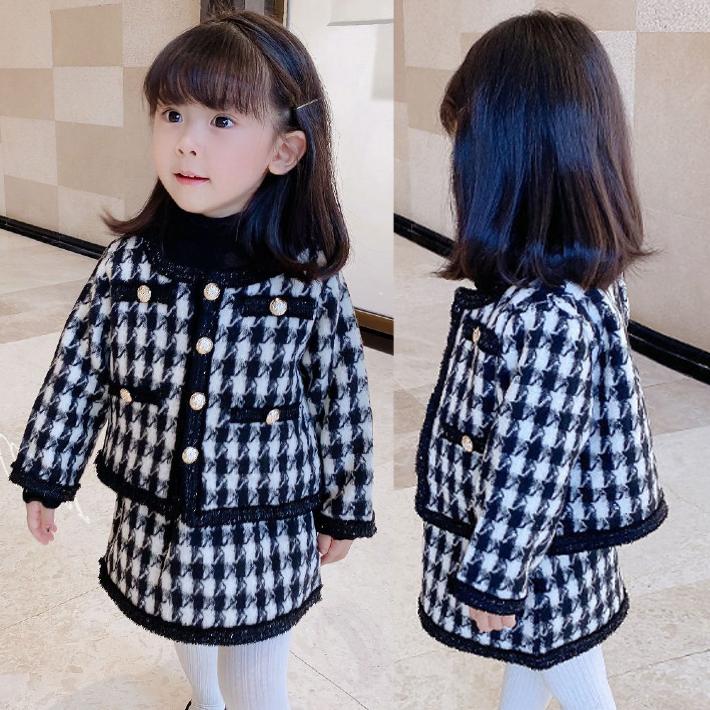 長袖トップス＆スカート 上下セット 長袖 チェック柄 千鳥格子 子供服 フォーマル 春秋冬物 結婚式 通園 入園式 卒園式 入学式 卒業式 発表会 七五三 お出かけ |  | 04