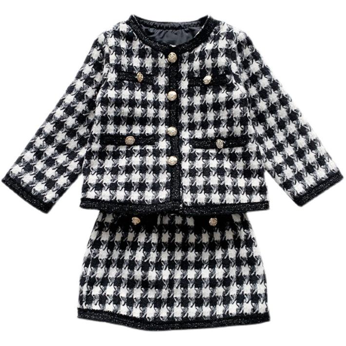 長袖トップス＆スカート 上下セット 長袖 チェック柄 千鳥格子 子供服 フォーマル 春秋冬物 結婚式 通園 入園式 卒園式 入学式 卒業式 発表会 七五三 お出かけ |  | 05