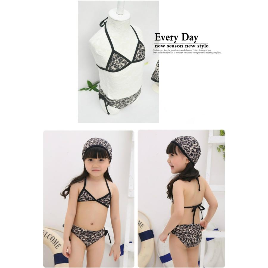 子供水着 黒豹柄ビキニ風3点セット子供水着 キッズ/かわいい/女の子/豹 
