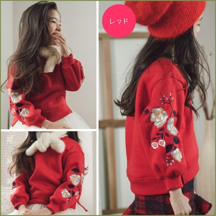 刺繍入り パフスリーブ 裏起毛トップス 袖コンシャス 袖ボリューム【売れ筋】【新商品】 |  | 01