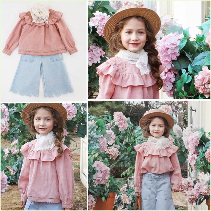 只今店内ポイント5倍＆クーポン配布中☆レース＆フリル付き 長袖トップス レース フリル 長袖 上品 可愛い 女の子 ホワイト ピンク【売れ筋】 |  | 05