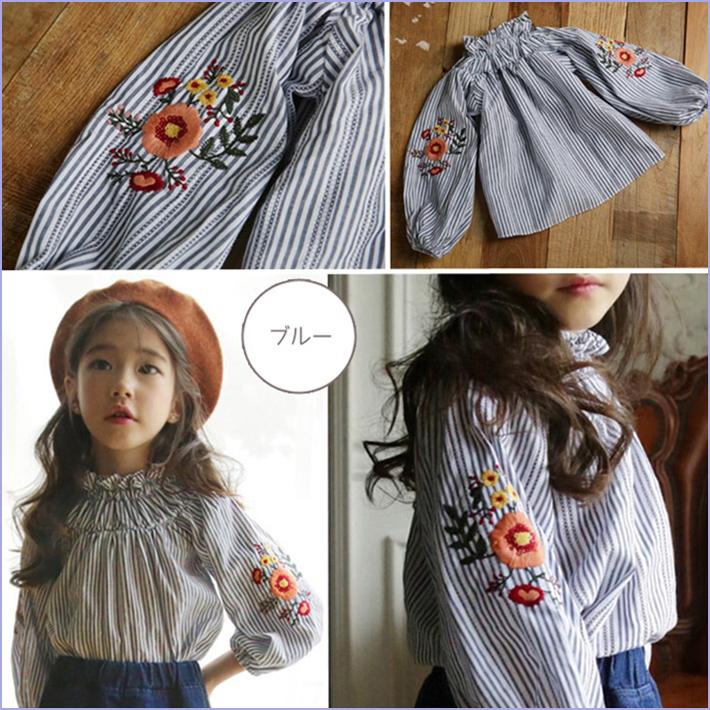 只今店内ポイント5倍＆クーポン配布中☆ストライプ柄 花刺繍トップス 【売れ筋】 |  | 02
