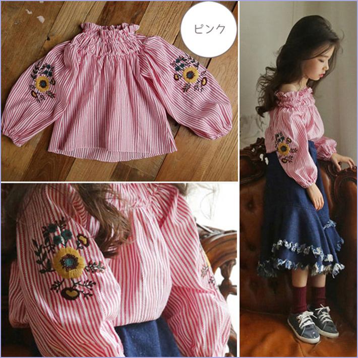 只今店内ポイント5倍＆クーポン配布中☆ストライプ柄 花刺繍トップス 【売れ筋】 |  | 03