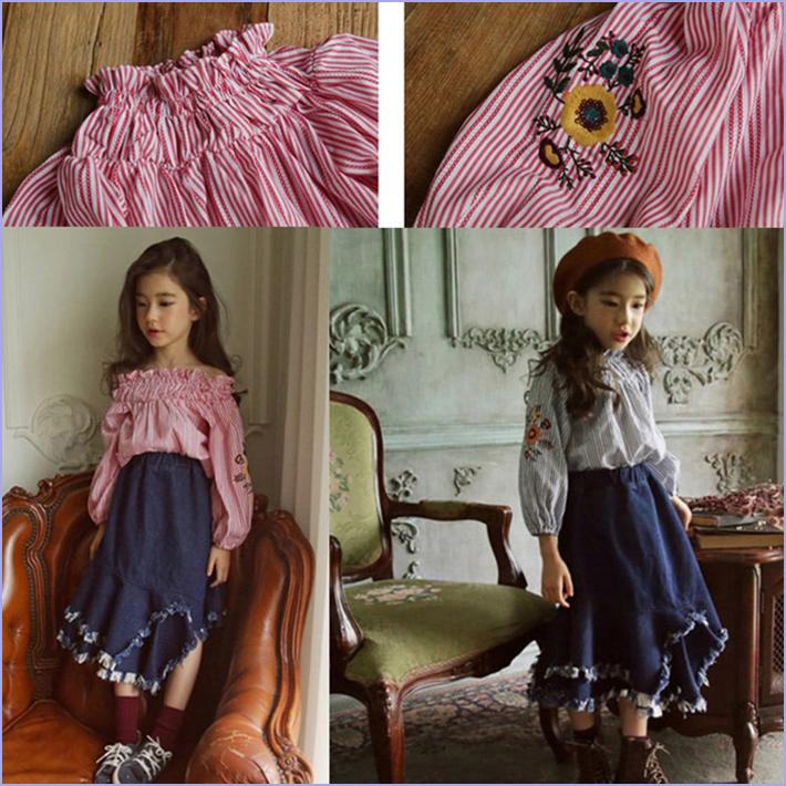 只今店内ポイント5倍＆クーポン配布中☆ストライプ柄 花刺繍トップス 【売れ筋】 |  | 04