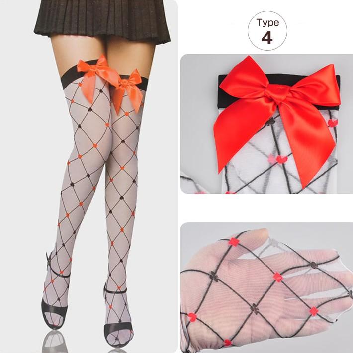 ストッキング リボン付き ハート柄 トランプ柄 骨柄 チェック柄 ボーダー柄 よこ縞 横縞 ハイソックス ニーハイ サイハイ 靴下 リボン 可愛い コスチューム 仮装 |  | 06