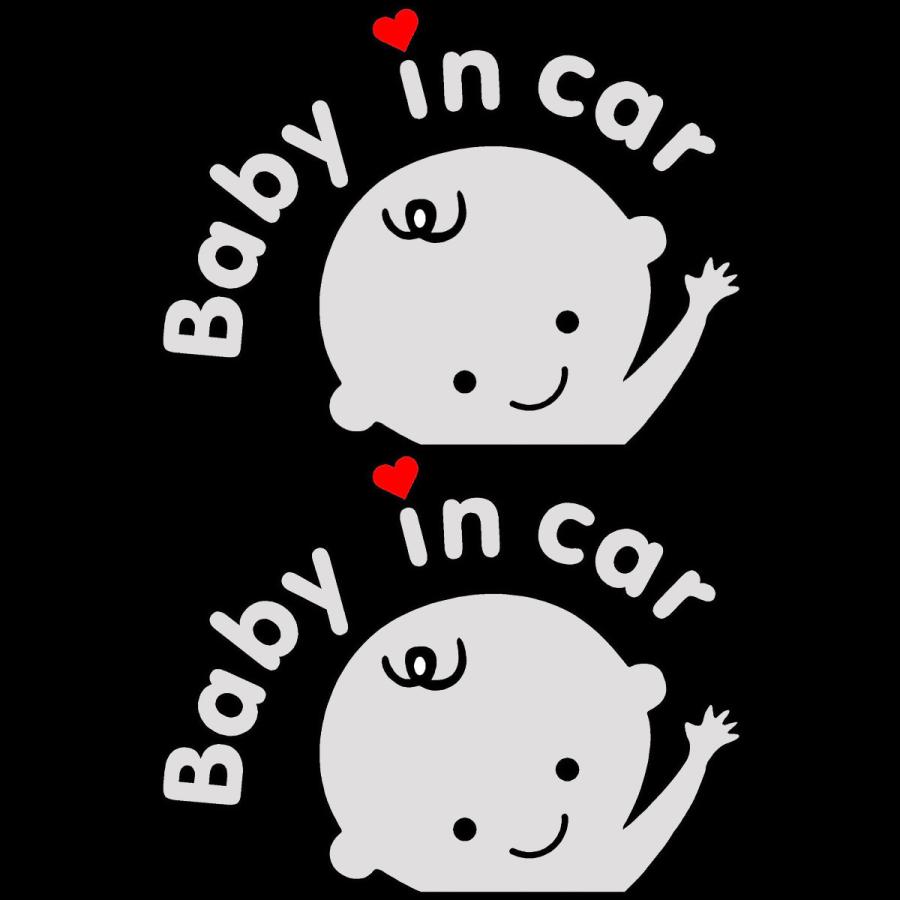 ベビーインカー ステッカー セーフティサイン 車 赤ちゃんが乗ってます シール baby in car 黒 銀 送料無料 2枚セット｜bordershop｜02