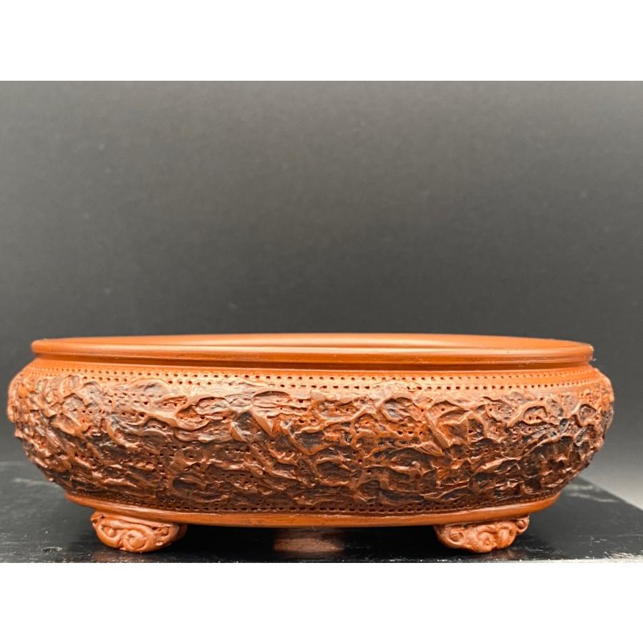 泥珠 朱泥楕円袋式雲足鉢 4号(13cm) : 鉢や 暮路空 - 通販 - Yahoo