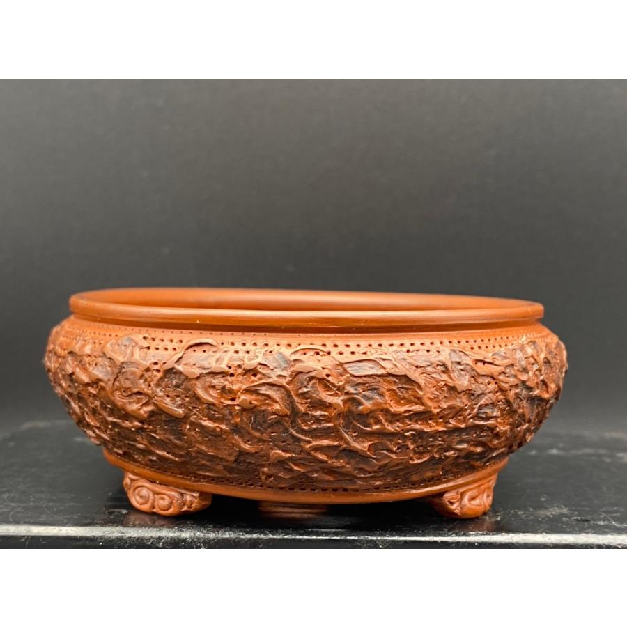 泥珠 朱泥楕円袋式雲足鉢 4号(13cm) : 鉢や 暮路空 - 通販 - Yahoo