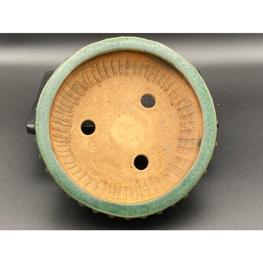 二代平安東福寺 緑釉丸太鼓切足鉢 4.5号(15cm) : 鉢や 暮路空 - 通販