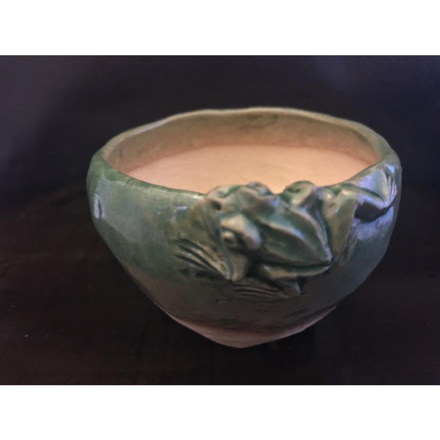 古本正志 織部釉丸手びねり蛙付切足鉢 2.5号 : 鉢や 暮路空 - 通販