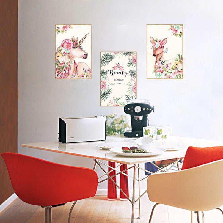 当季大流行 ウォールステッカー Borovice Y249 送料無料 壁シール インテリアシート 剥がせるシール 北欧 ユニコーン シカ 花 葉 Diy ウォールステッカー Www We Job Com