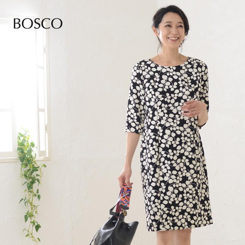 新発 ワンピース ボタニカル 柄 モノトーン 七分袖 7分袖 リゾート ミディ丈 ミモレ丈 膝丈 日本製 国産 イタリア 生地使用 旅行 バカンス 大人かわいい Bosco Yahoo 店 通販 Yahoo ショッピング 新発売の Www Doctor Plan Com