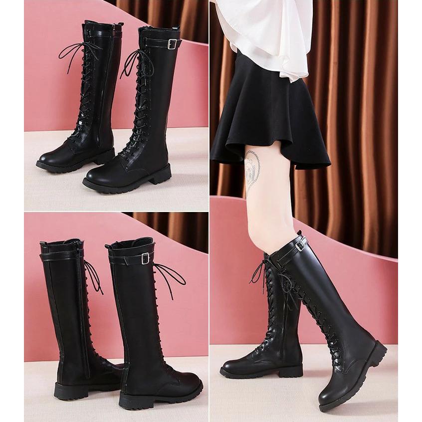 ロングブーツ 24cm ブラック レースアップロングブーツ 韓国 nyxu 厚底レース ブーツレースアップ ロング ブーツ韓国 miniministore 厚底