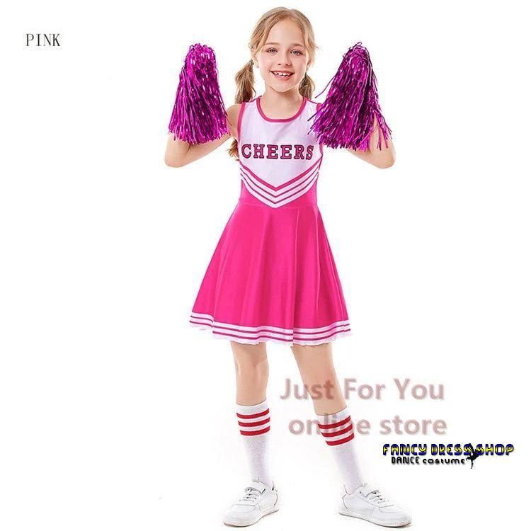 青色 紫 黒 赤 バラ色 キッズ ダンス 衣装 チア チアガール ワンピース