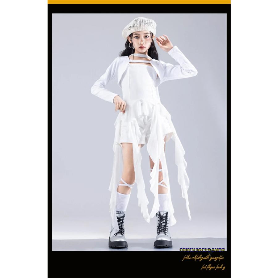 白/黒 セットアップ キッズ ダンス衣装 トップス ホワイト ダンス 練習