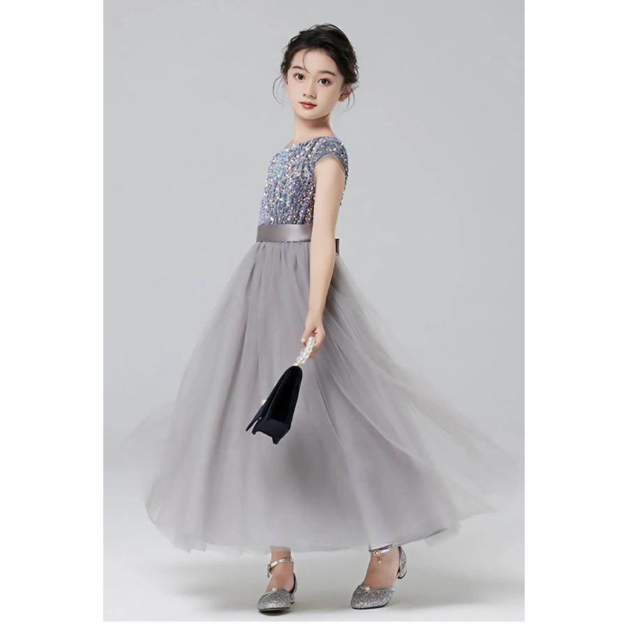 子供 ピアノ発表会 140 チュール ドレス スパンコール 演奏会 キラキラ グレー ドレス お呼ばれ 結婚式 誕生日 小学生 ドレス 女児 パーティードレス 韓国 人気 | ブランド登録なし | 02