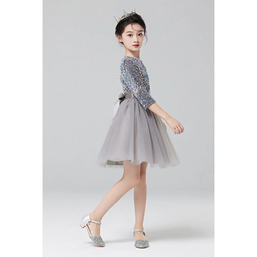 子供 ピアノ発表会 140 チュール ドレス スパンコール 演奏会 キラキラ グレー ドレス お呼ばれ 結婚式 誕生日 小学生 ドレス 女児 パーティードレス 韓国 人気 | ブランド登録なし | 04