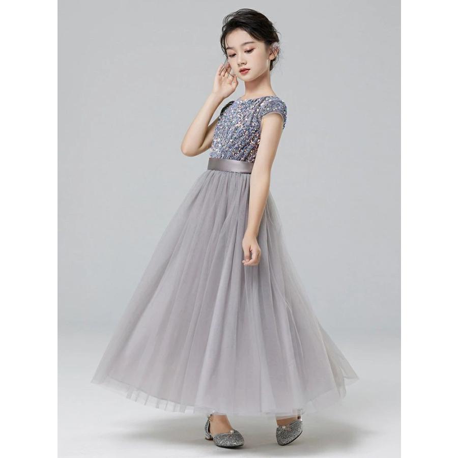 子供 ピアノ発表会 140 チュール ドレス スパンコール 演奏会 キラキラ グレー ドレス お呼ばれ 結婚式 誕生日 小学生 ドレス 女児 パーティードレス 韓国 人気 | ブランド登録なし | 07
