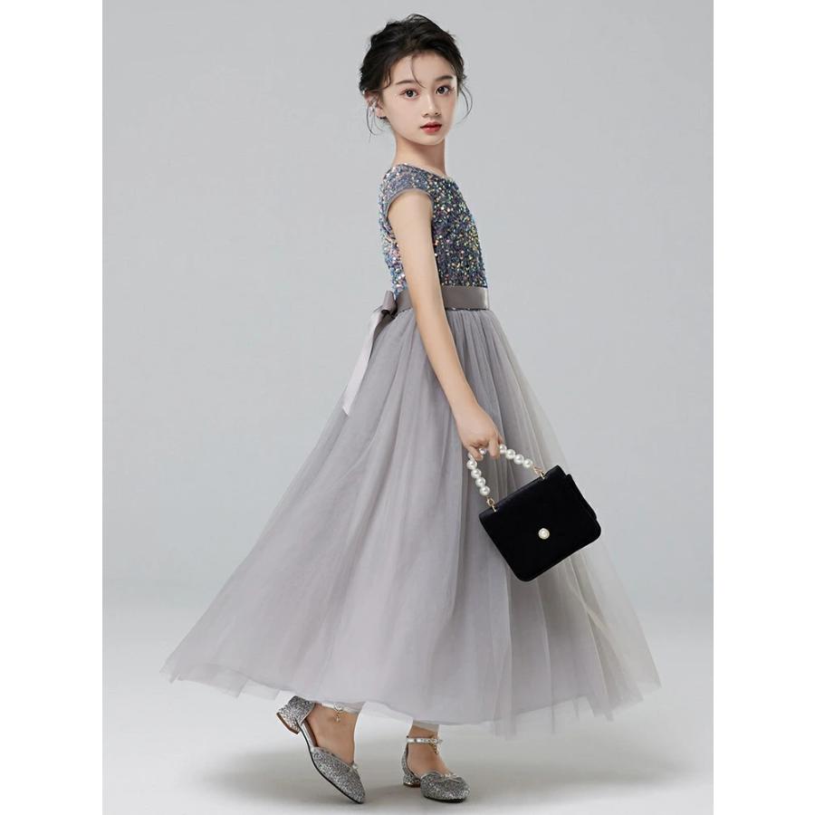子供 ピアノ発表会 140 チュール ドレス スパンコール 演奏会 キラキラ グレー ドレス お呼ばれ 結婚式 誕生日 小学生 ドレス 女児 パーティードレス 韓国 人気 | ブランド登録なし | 09
