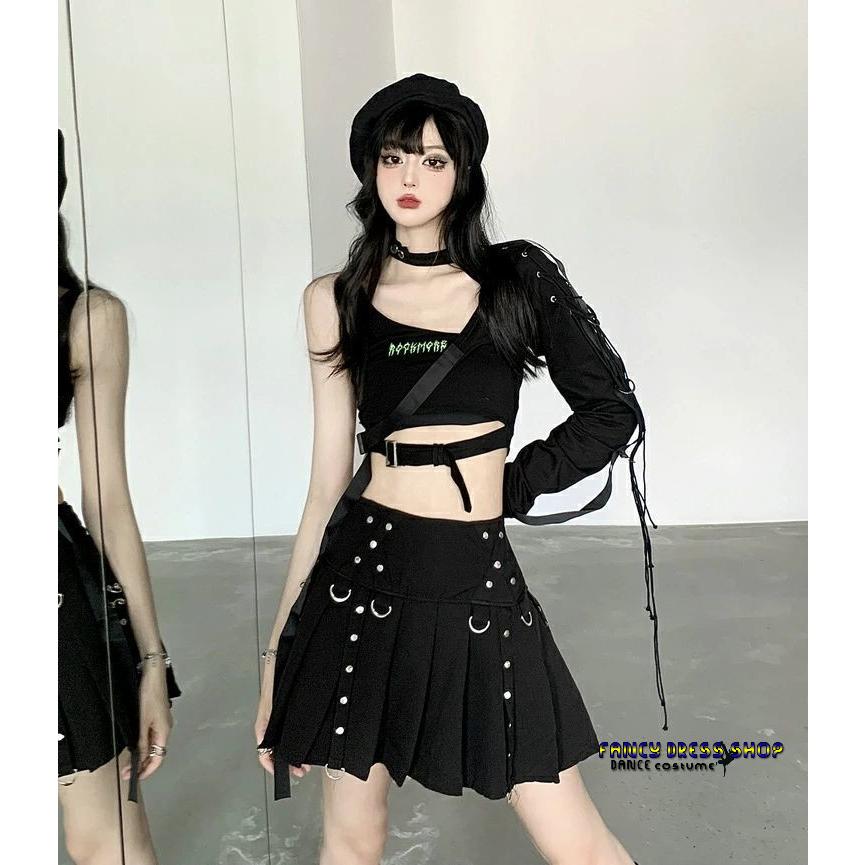 韓国 ジャズダンス衣装 黒 ブラック セットアップ レディース kpop