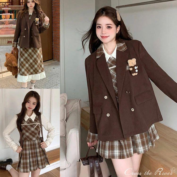 卒業式 スーツ 女の子 ゆったりサイズ 150 160 小学生 チェック柄