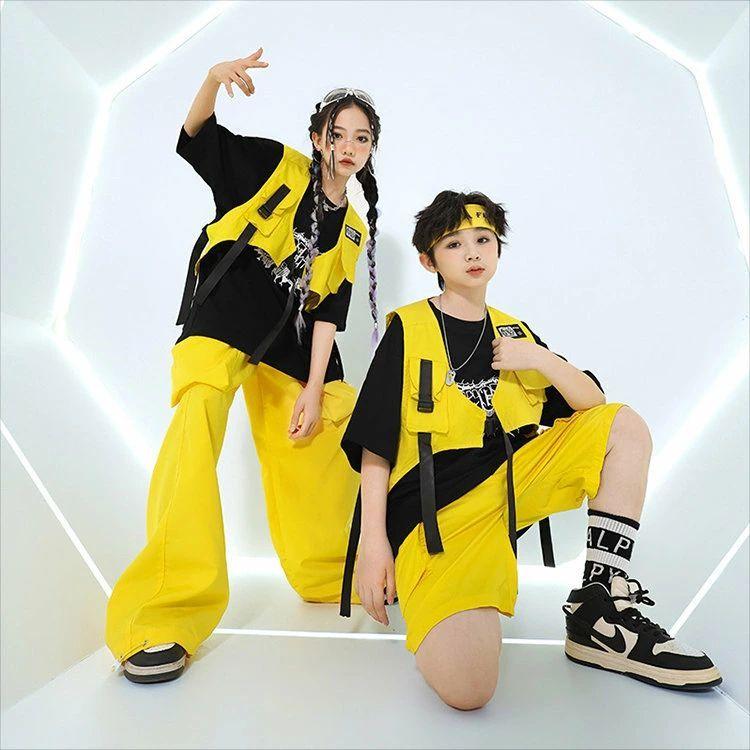 黄色 ベスト セット キッズ ダンス衣装 セットアップ ブルー おしゃれ