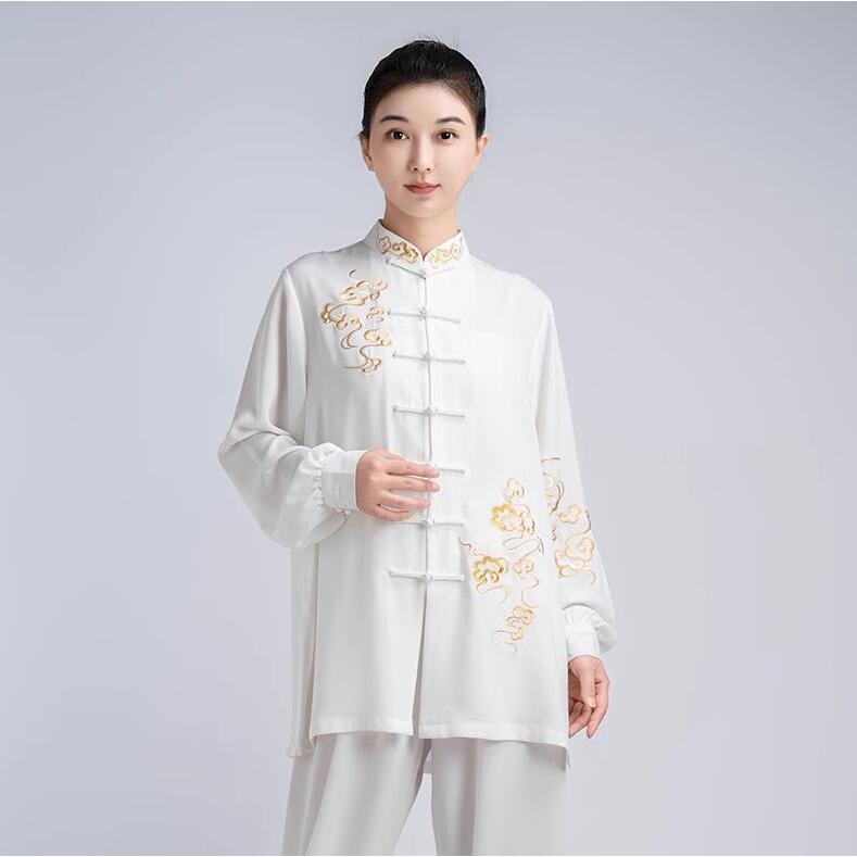 太極拳服 レディース雲刺繍太極拳ウェア上下セットアップ 中華風長袖