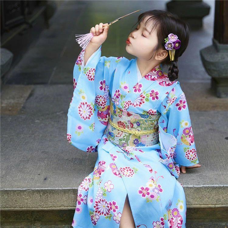 水色 青 ピンク 桜柄 女の子 浴衣 セット キッズ 夏着物 和服