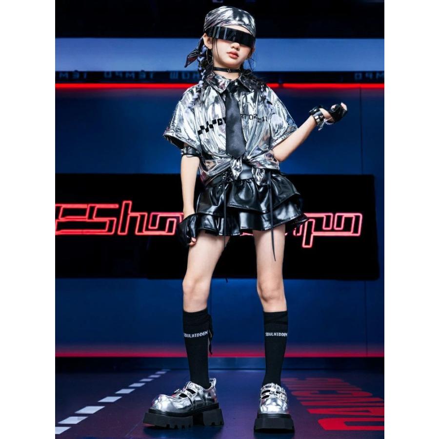 キラキラ k-pop 衣装 セットアップ キッズダンス シルバー