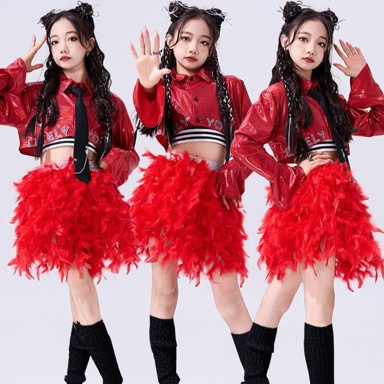 Jazz キッズ 練習着 ダンス 衣装 韓国 子供ダンス服 K-POP 舞台服 羽根