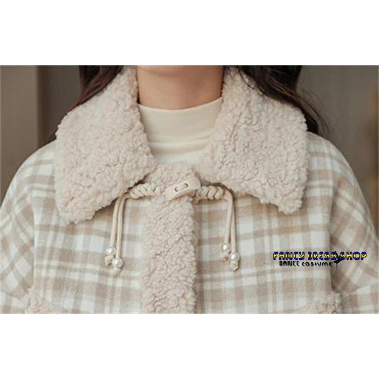 コート アウター トップス チェック柄 長袖 ファッション 女の子 レディース ベージュ 厚手 おしゃれ かわいい ふわふわ きれいめ シンプル きれいめ かわいい_5