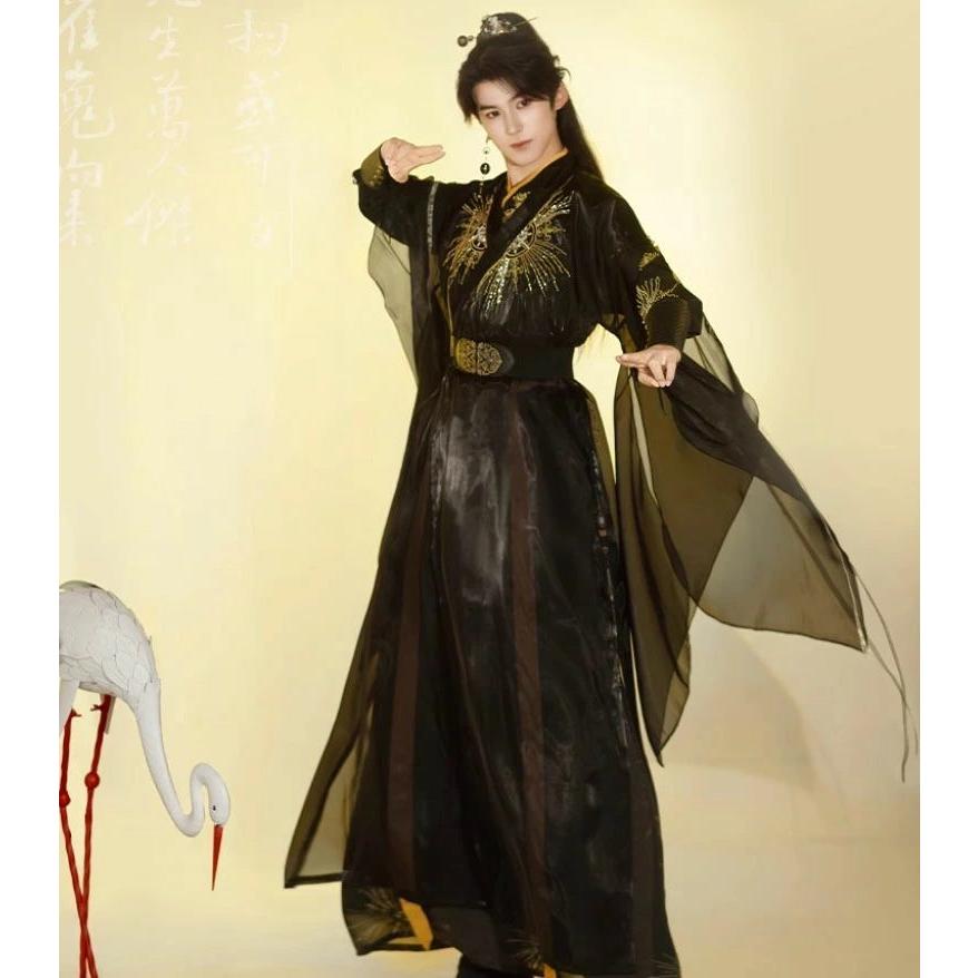 大人 暗黒系 中華コスプレ衣装 メンズ レディース おしゃれ 漢服 チャイナ服 黒に金色刺繍 羽織付き 仙侠 武侠 コスチューム 飄逸 中国 ...