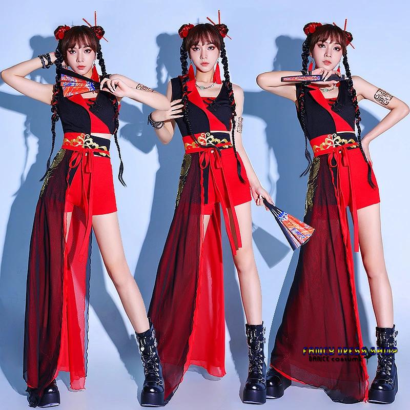 赤 ダンス衣装 大人 DS演出服 kpop 衣装 レディース 長袖 韓国