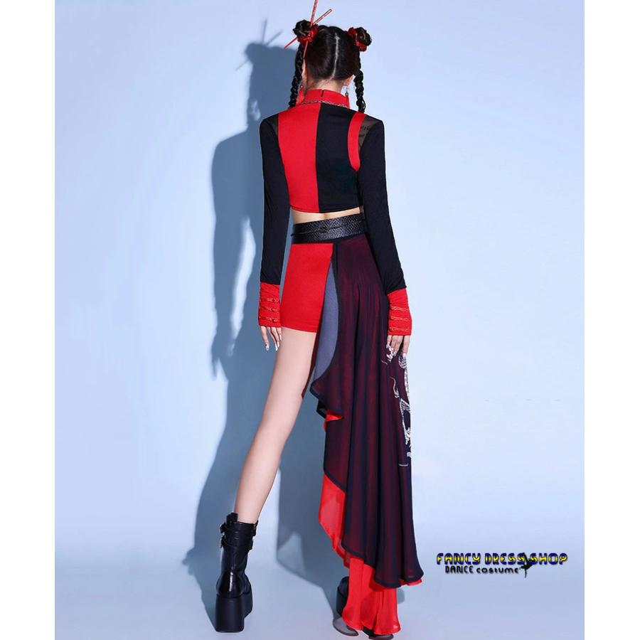 赤 黒 ダンス衣装 大人 長袖 DS演出服 kpop 衣装 チャイナ風