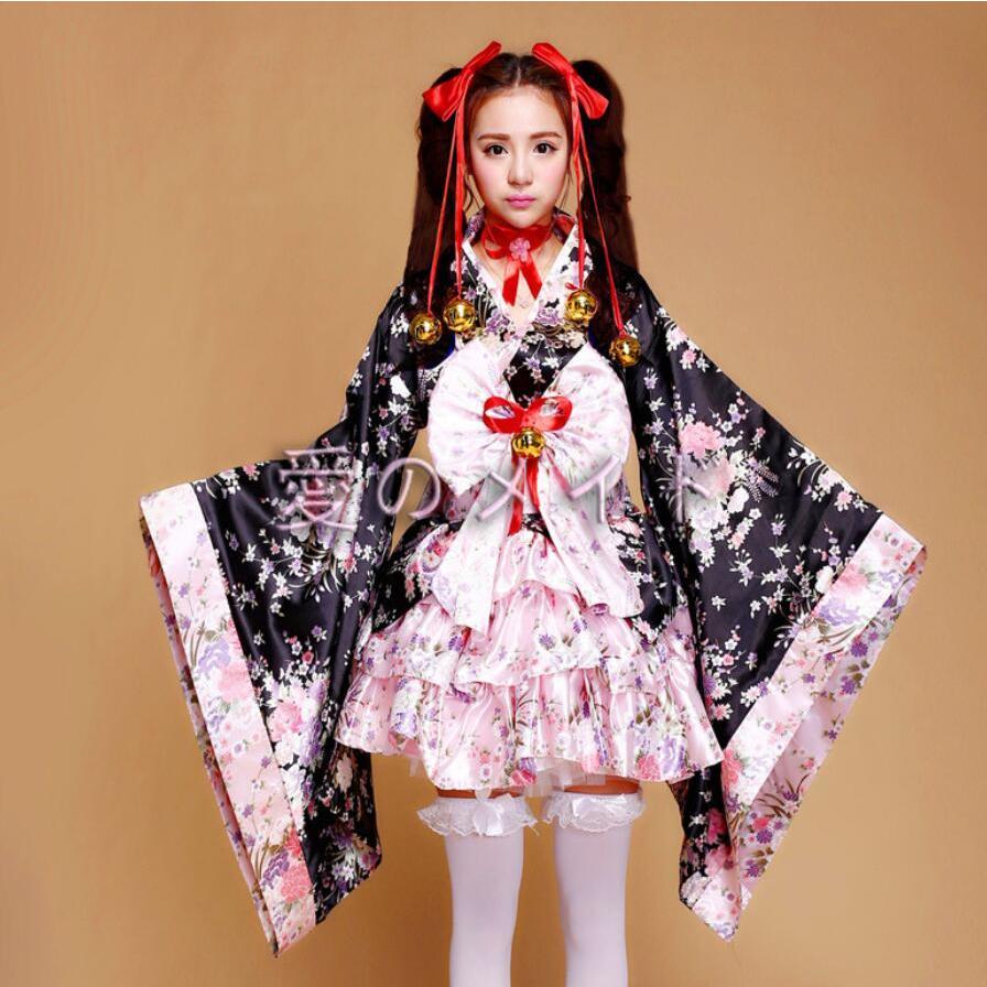 花魁 着物コスプレ メイド 桜 和風柄 浴衣 6点セットアップ 着物ミニ 