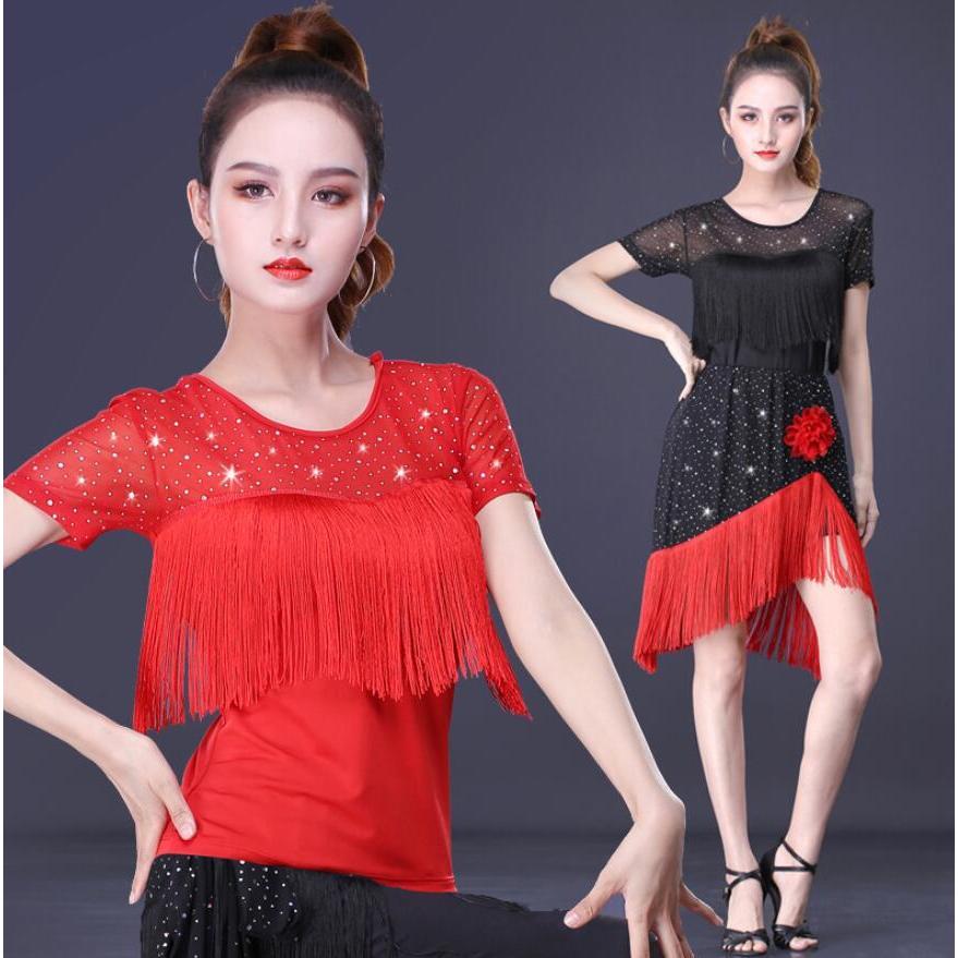 ラテンダンストップス 社交ダンス 上着 Tシャツ ダンストップス 半袖