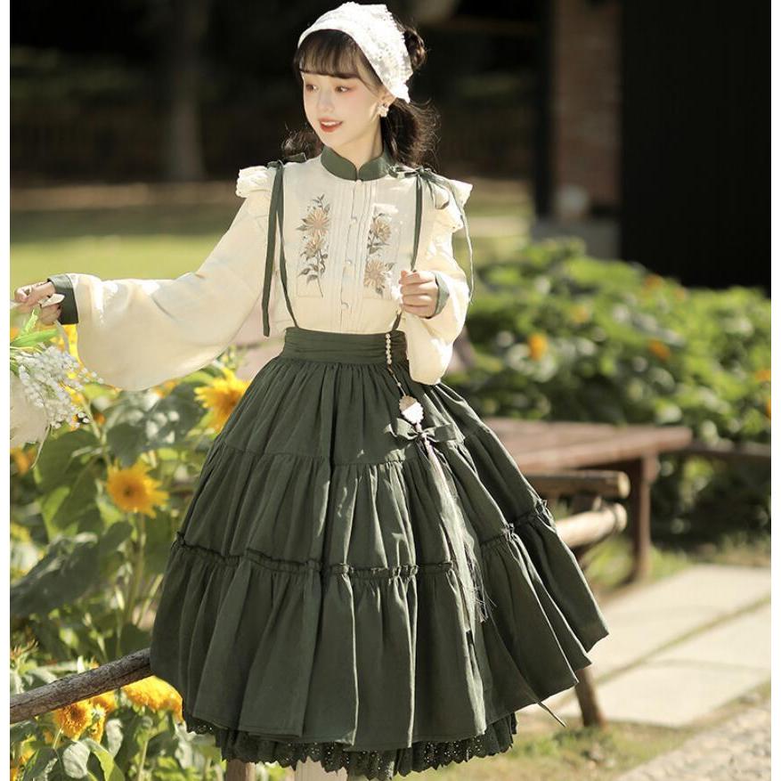 ロリータ服ドレス lolita ワンピース シャツ スカート 上下2点セット 膝丈 レディースロリータワンピース ゴシック ロリータドレス 可愛い お姫様ドレス リボン の商品画像