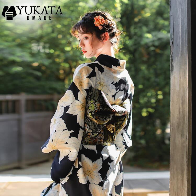 新作 レディース 浴衣5点セット (ゆかた/衿/足袋/巾着袋/下駄