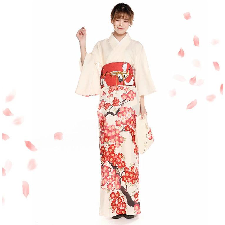 浴衣 レディース ベージュ 桜 花柄 8点セット フリーサイズ 婦人 レディース浴衣 ポリエステル浴衣 簡単着付 セパレート浴衣 yukata ゆかた 浴衣セット 花火大会_3