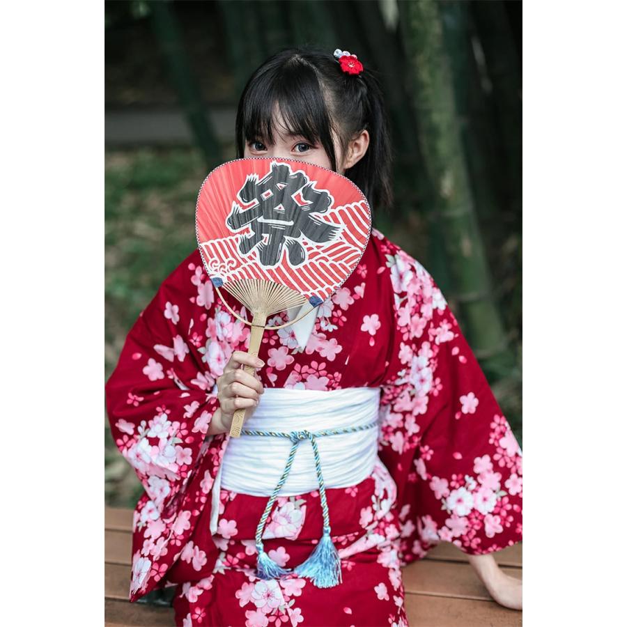 浴衣 レディース 赤 花柄 桜柄 8点セット 帯 下駄 兵児帯 レトロモダン
