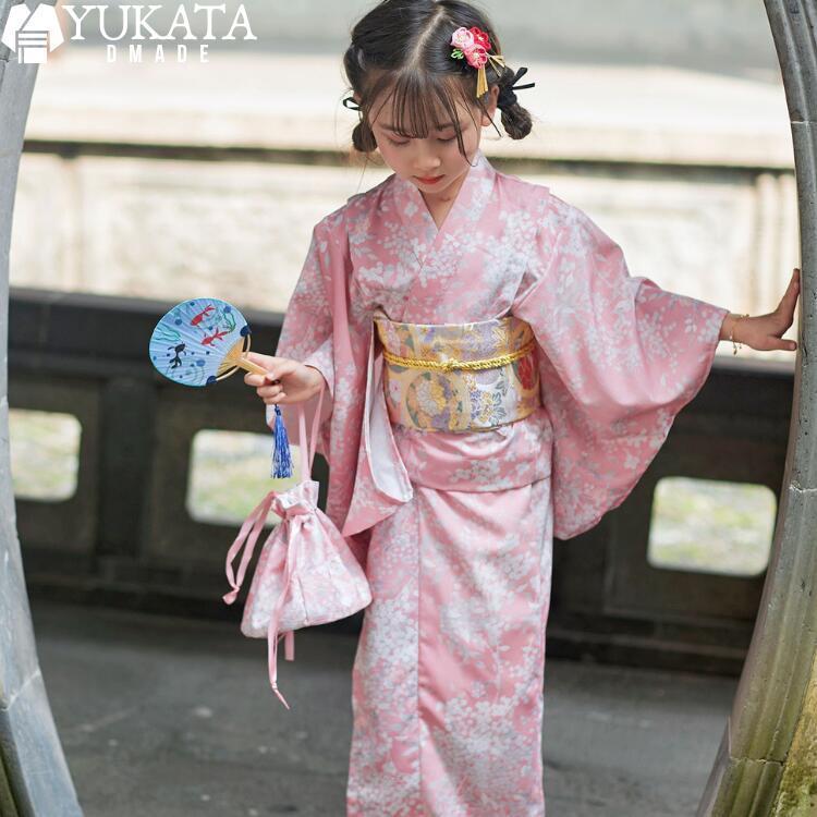 浴衣 キッズ 子供 8点セット 花柄 女の子 ピンク 白 キッズ浴衣 セット
